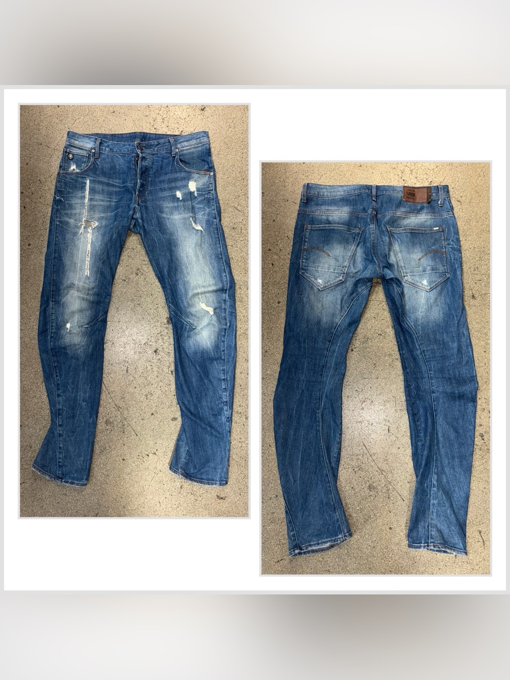 G-Star Raw Arc 3D Slim Jeans Denim Light Blue Whiskered Aged Distressed 34x34